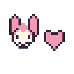 Pixel art My Melody mini et Cœur simple 10 × 10, grille 32 × 32