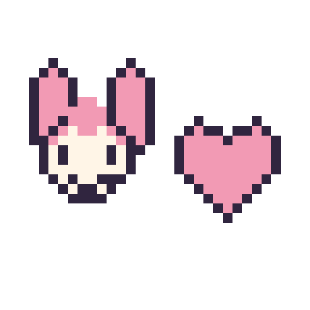 Modèle de pixel art My Melody mini et Cœur simple 12 × 12 sur une grille de 32 par 32 cases