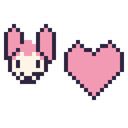 Pixel art My Melody mini et Cœur simple 16 × 16, grille 32 × 32