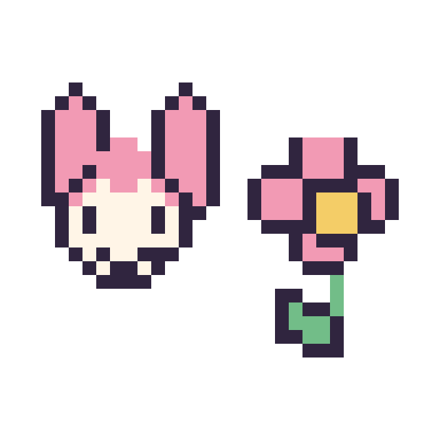Modèle de pixel art My Melody mini et Fleur simple 16 × 16 sur une grille de 32 par 32 cases