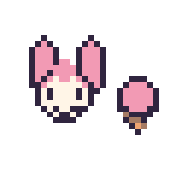 Modèle de pixel art My Melody mini et Glace simple 10 × 10 sur une grille de 32 par 32 cases
