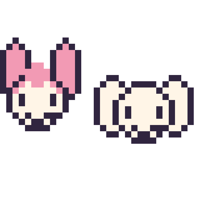 Modèle de pixel art My Melody mini et Pochacco mini sur une grille de 32 par 32 cases