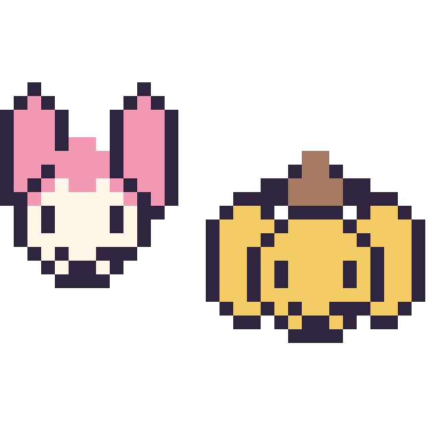 Modèle de pixel art My Melody mini et Pompompurin mini sur une grille de 32 par 32 cases