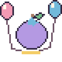 Pixel art Myrtille avec des ballons, grille 40 × 40