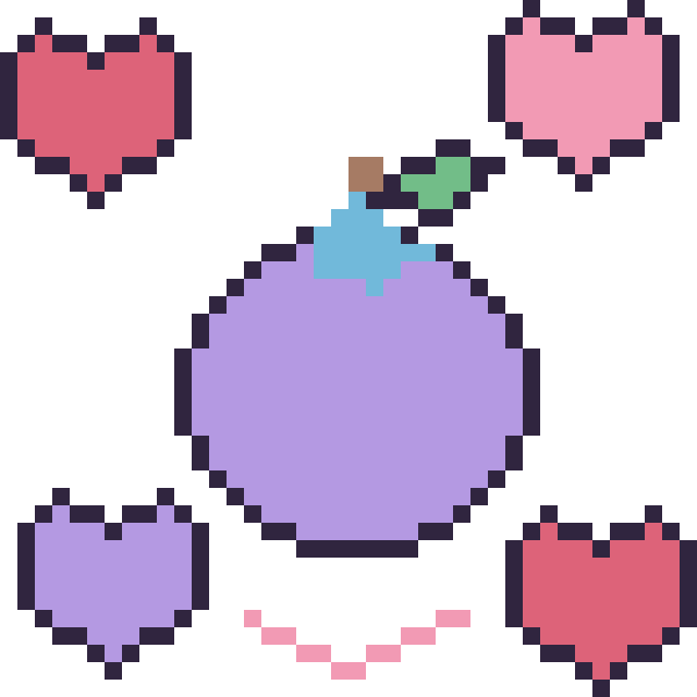 Modèle de pixel art Myrtille avec des cœurs sur une grille de 40 par 40 cases