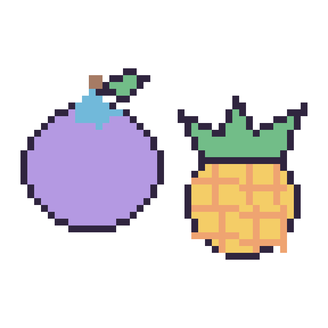 Modèle de pixel art Myrtille et Ananas sur une grille de 48 par 48 cases