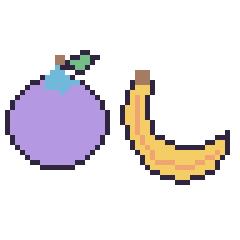 Pixel art Myrtille et Banane, grille 48 × 48