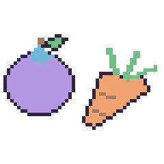 Pixel art Myrtille et Carotte, grille 48 × 48