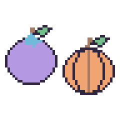 Pixel art Myrtille et Citrouille, grille 48 × 48