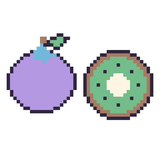 Modèle de pixel art Myrtille et Kiwi sur une grille de 48 par 48 cases