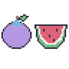 Pixel art Myrtille et Pastèque, grille 48 × 48