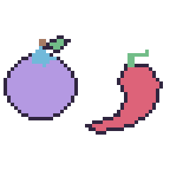 Pixel art Myrtille et Piment, grille 48 × 48