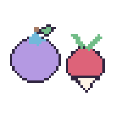 Pixel art Myrtille et Radis, grille 48 × 48