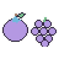 Pixel art Myrtille et Raisin, grille 48 × 48