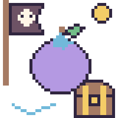 Pixel art Myrtille en aventure pirate, grille 40 × 40