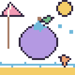 Pixel art Myrtille à la plage, grille 40 × 40