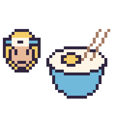 Pixel art Naruto mini et Bol de ramen, grille 40 × 40