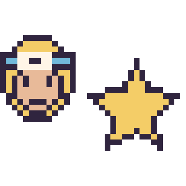 Modèle de pixel art Naruto mini et Étoile simple 16 × 16 sur une grille de 32 par 32 cases
