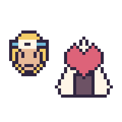Pixel art Naruto mini et Onigiri avec un cœur, grille 40 × 40