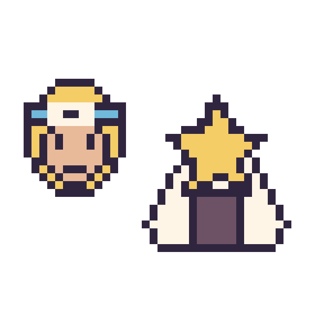 Modèle de pixel art Naruto mini et Onigiri avec une étoile sur une grille de 40 par 40 cases