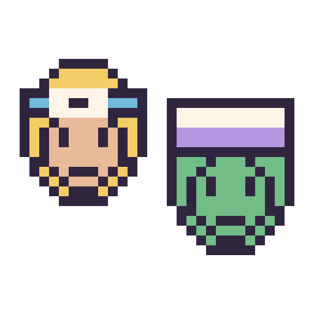 Modèle de pixel art Naruto mini et Piccolo mini sur une grille de 32 par 32 cases