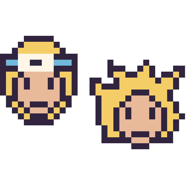 Modèle de pixel art Naruto mini et Goku Super Saiyan mini sur une grille de 32 par 32 cases
