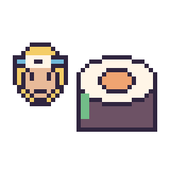Pixel art Naruto mini et Sushi, grille 40 × 40