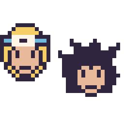Pixel art Naruto mini et Vegeta mini, grille 32 × 32
