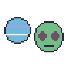 Pixel art Neptune et Alien, grille 48 × 48
