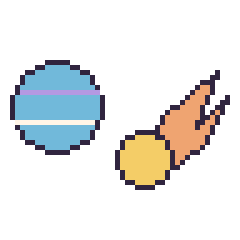 Pixel art Neptune et Comète, grille 48 × 48