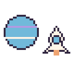 Pixel art Neptune et Fusée simple 16 × 16, grille 40 × 40