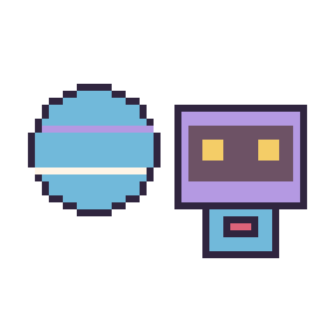 Modèle de pixel art Neptune et Robot rétro sur une grille de 48 par 48 cases