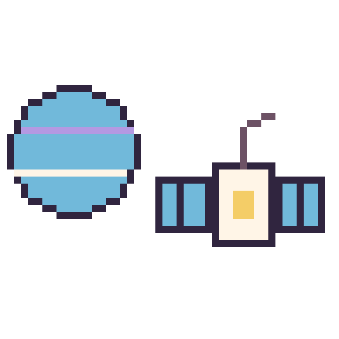Modèle de pixel art Neptune et Satellite sur une grille de 48 par 48 cases