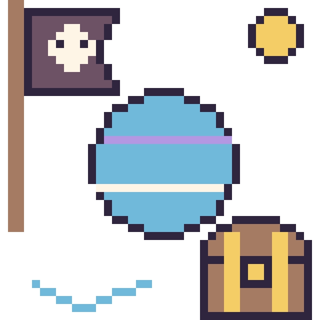 Modèle de pixel art Neptune en aventure pirate sur une grille de 40 par 40 cases