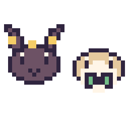 Pixel art Noctali mini et Brindibou mini, grille 32 × 32