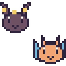 Pixel art Noctali mini et Dracaufeu mini, grille 32 × 32
