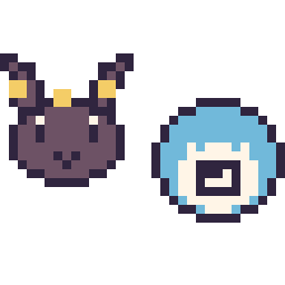 Pixel art Noctali mini et Ptitard mini, grille 32 × 32