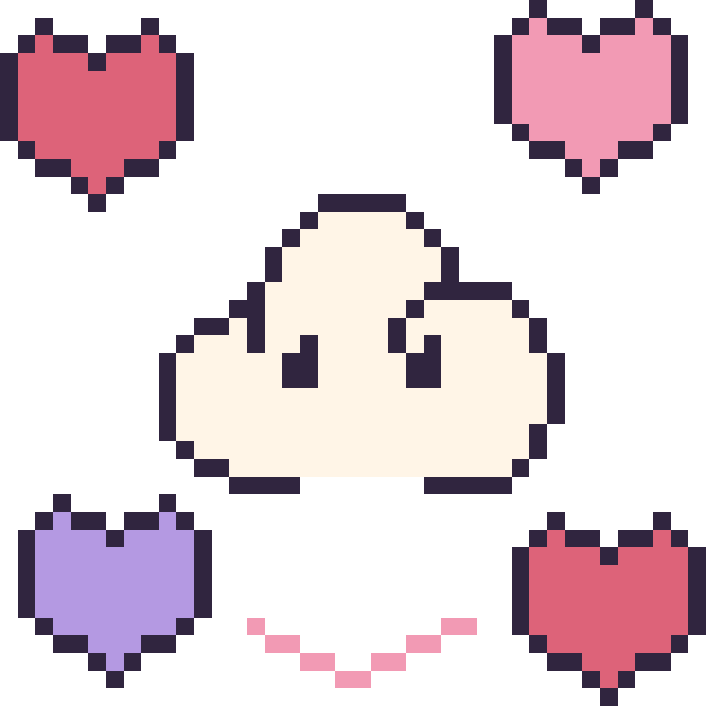 Modèle de pixel art Nuage avec des cœurs sur une grille de 40 par 40 cases