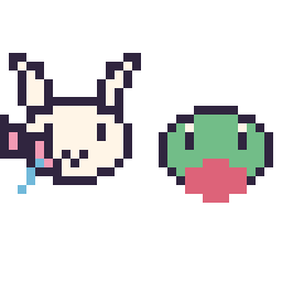 Pixel art Nymphali mini et Arcko mini, grille 32 × 32