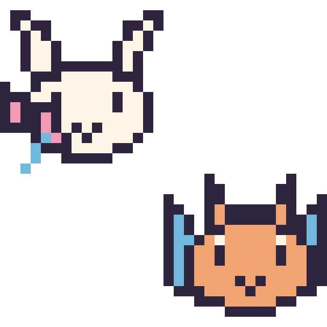 Modèle de pixel art Nymphali mini et Dracaufeu mini sur une grille de 32 par 32 cases