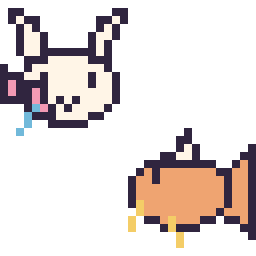 Pixel art Nymphali mini et Magicarpe mini, grille 32 × 32