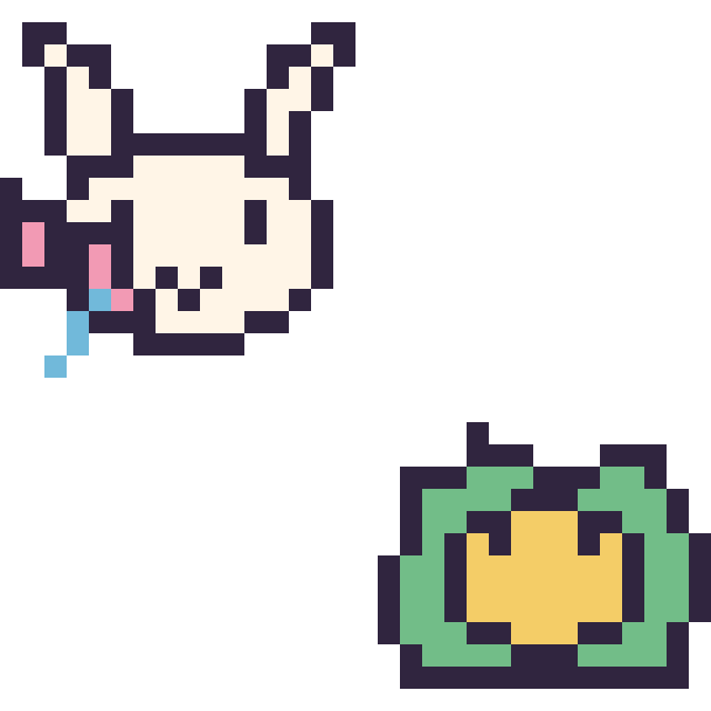 Modèle de pixel art Nymphali mini et Nucléos mini sur une grille de 32 par 32 cases