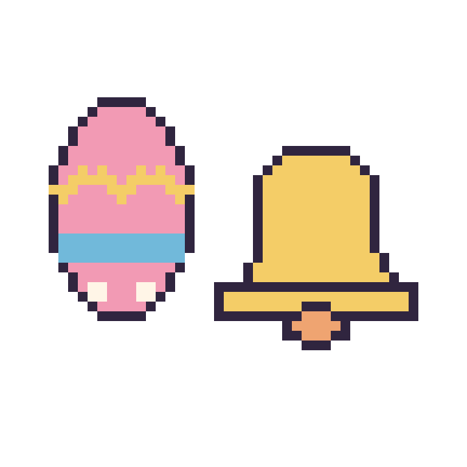 Modèle de pixel art Œuf de Pâques et Cloche sur une grille de 48 par 48 cases