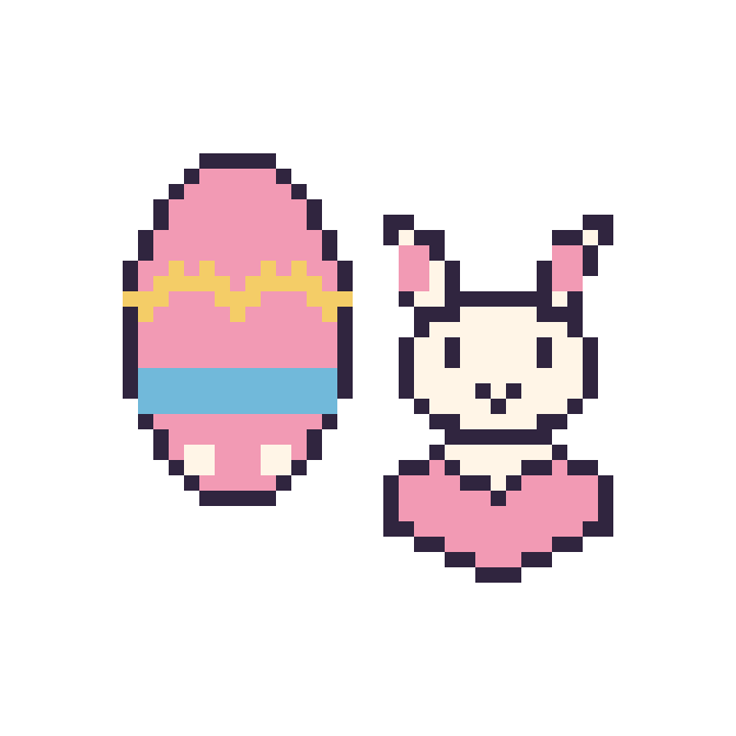 Modèle de pixel art Œuf de Pâques et Lapin avec un cœur sur une grille de 48 par 48 cases