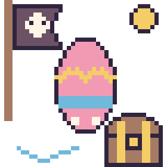 Pixel art Œuf de Pâques en aventure pirate, grille 40 × 40