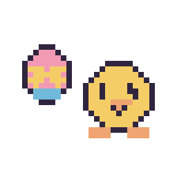 Pixel art Œuf de Pâques simple 12 × 12 et Poussin kawaii 16 × 16, grille 32 × 32