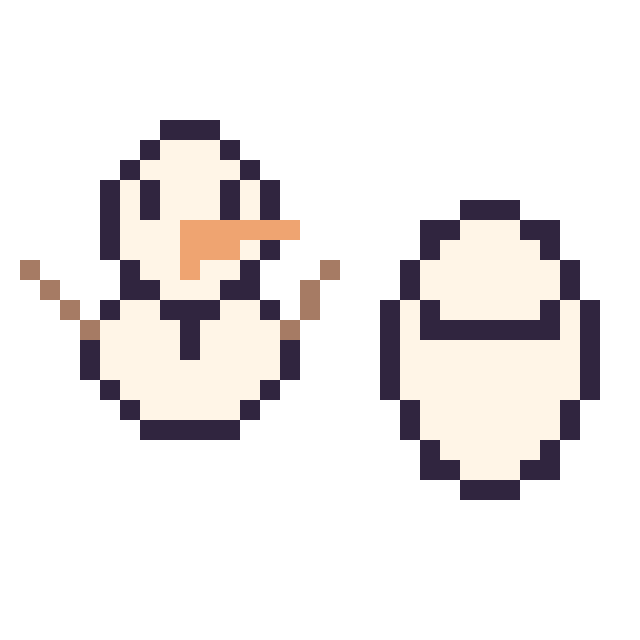 Modèle de pixel art Olaf mini et Baymax mini sur une grille de 32 par 32 cases