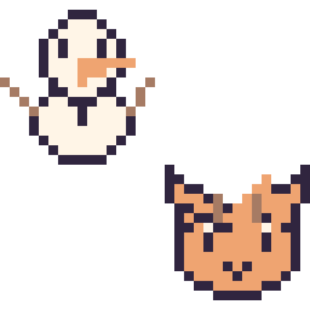 Modèle de pixel art Olaf mini et Tigrou mini sur une grille de 32 par 32 cases