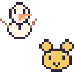 Pixel art Olaf mini et Winnie l’ourson mini, grille 32 × 32