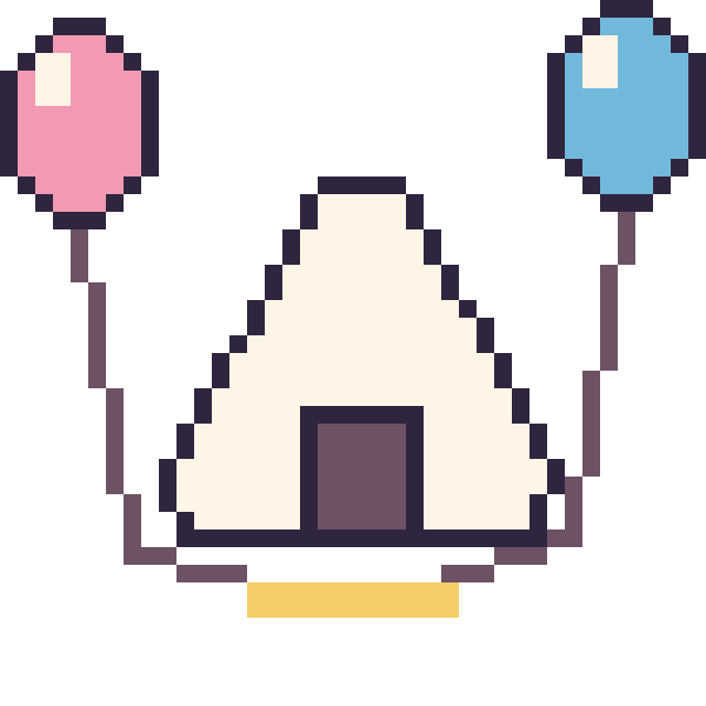 Modèle de pixel art Onigiri avec des ballons sur une grille de 40 par 40 cases